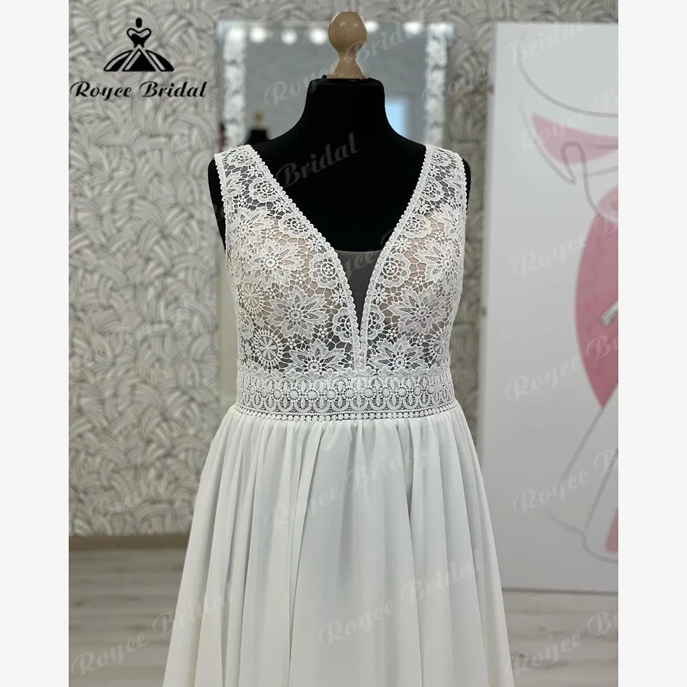 Скромное богемное искусственное кружевное шифоновое свадебное платье в стиле