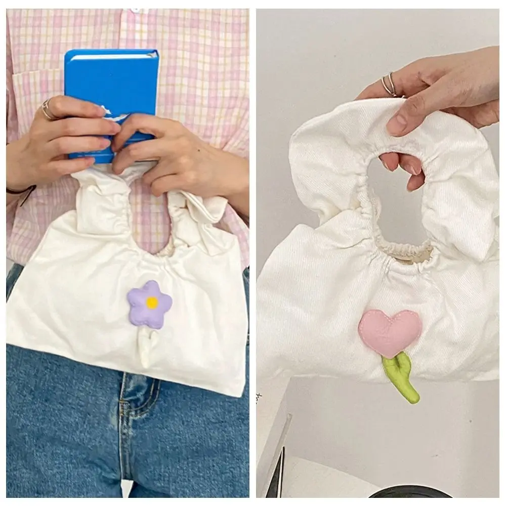 

Mini Bag Pleated Ruffle Canvas Bag Fashion Flower Shoulder Bag Handbag Makeup Bag Travel