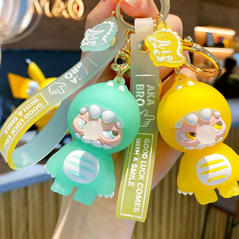 

Family Cute Cartoon Key Chain Silicone Animal Panda Cat Dinosaur Doll Car Key Ring Women Bag Charm Pendant