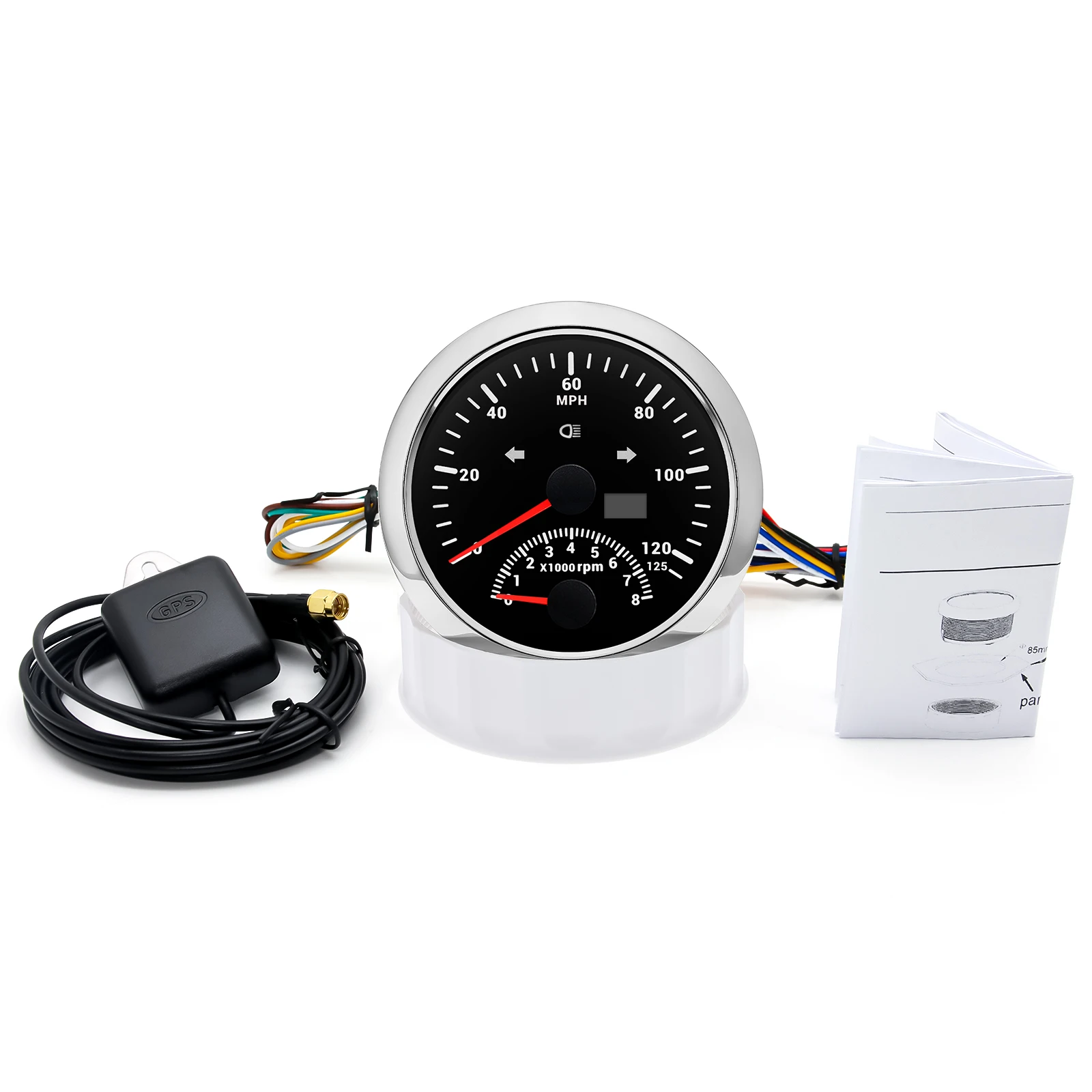 Фото Новый 85 мм GPS спидометр 0-125MPH с тахометром 0-8000RPM 125KMH 200KMH измеритель скорости красная подсветка для лодки автомобиля 9-32V №4