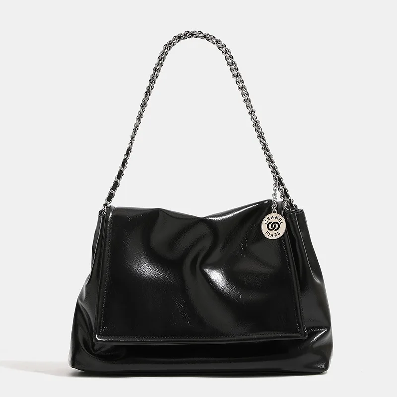 Серебристые Большие Портативные дизайнерские сумки на плечо с цепочкой мягкие