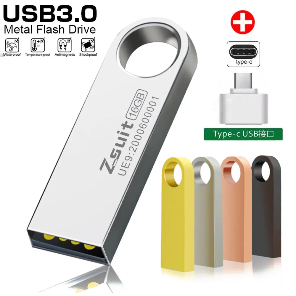 Z-suit USB Memory USB Stick Pen Drive Suspension Drive Usb Flash 128GB Waterproof USB Flash Drive For Laptop/Handset Metal Usb