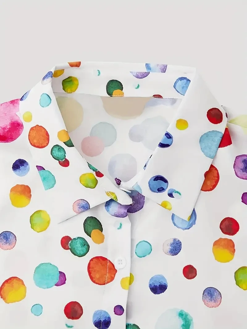 Модные женские рубашки и блузки цветная рубашка на пуговицах с принтом в горошек