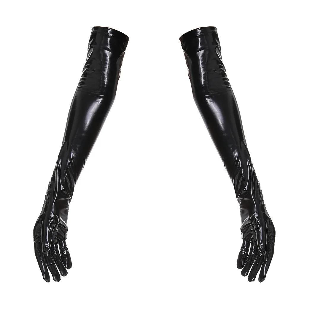 

Punk Women Shiny Faux Leather Unisex Red Xxxl Long Gloves Men Latex Fetish Patent Leather Full Fingers Elbow Glove Cosplay PU