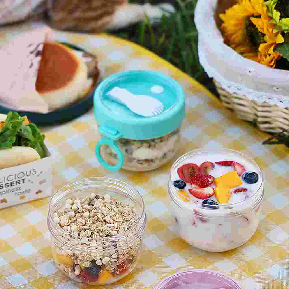 

2pcs Lidded Oatmeal Cup Overnight Sealed Breakfast Containers with Spoons