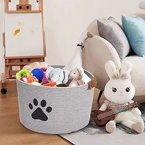 Фото Новая круглая плетеная веревочная корзина, коробка для игрушек для домашних животных, разные предметы для собак, детская корзина для хранения, корзины для белья cesta de ropa sucia №5