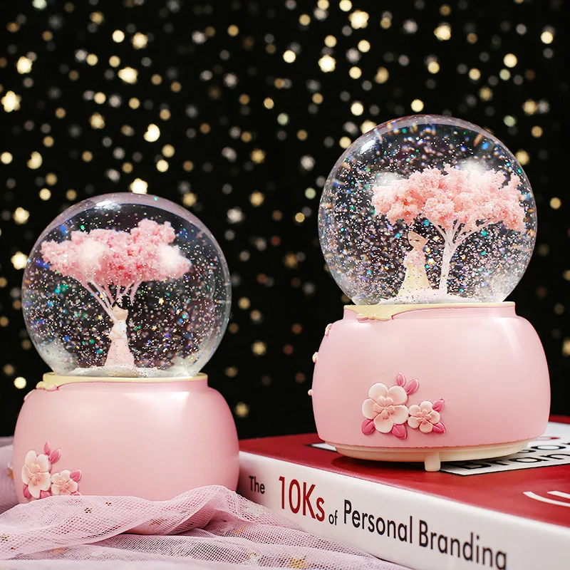 

Ancient Style Han Chinese Clothing Girl Crystal Ball Romantic Glowing Snowflake Creative Music Box Decoration Gift