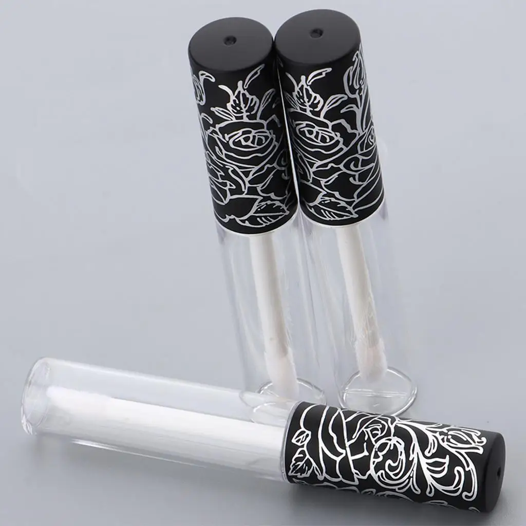 

3 пустого контейнера для блеска для губ, прозрачные бутылки для мерцания с черным бальзамом