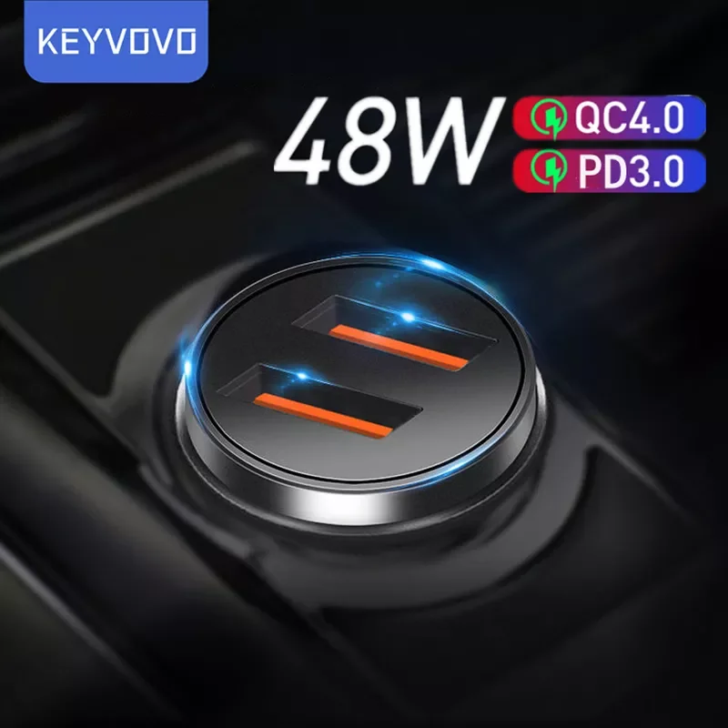 

48W Car Charger With luminous PD 3.0 Mini Full Dual QC 3.0 QC4.0 USB Car Charger Type C Quick Charge For mobile phone