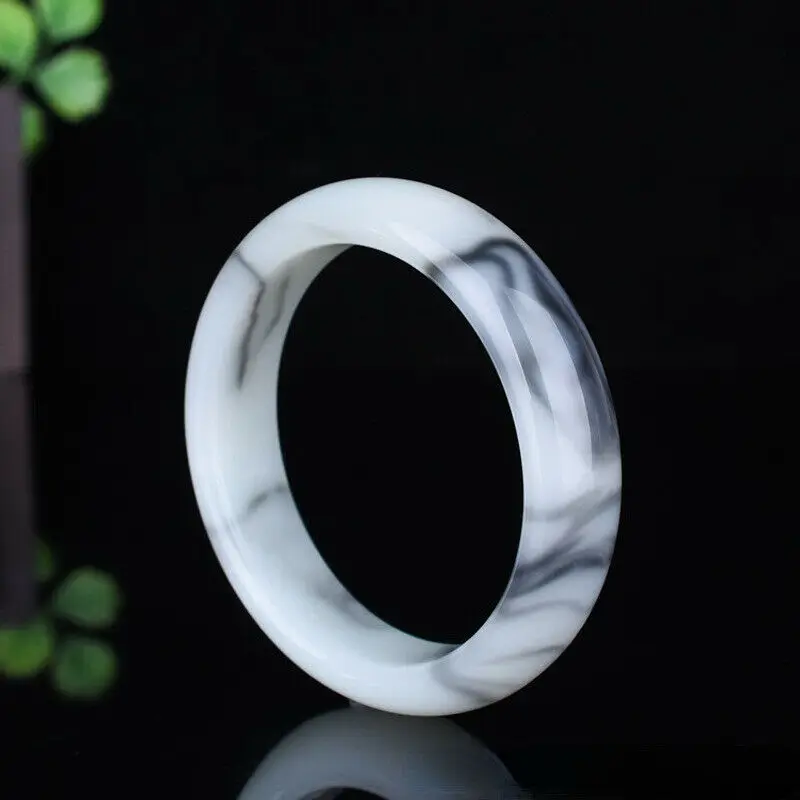 

Bracelet Jadeite Fine jewelry Women Black White Natural Jade Bangle NEW