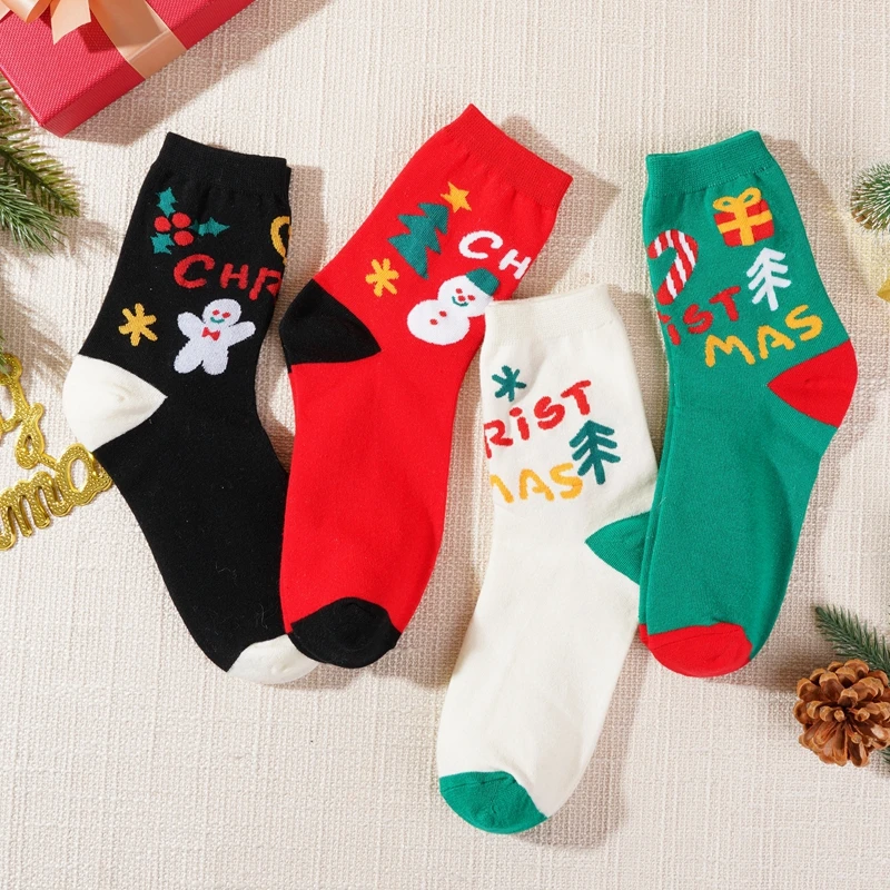 

New Style Men Women Christmas Letter Socks Autumn and Winter Couple Socks Cute Cartoon Middle Tube Cotton Socks Christmas Gift