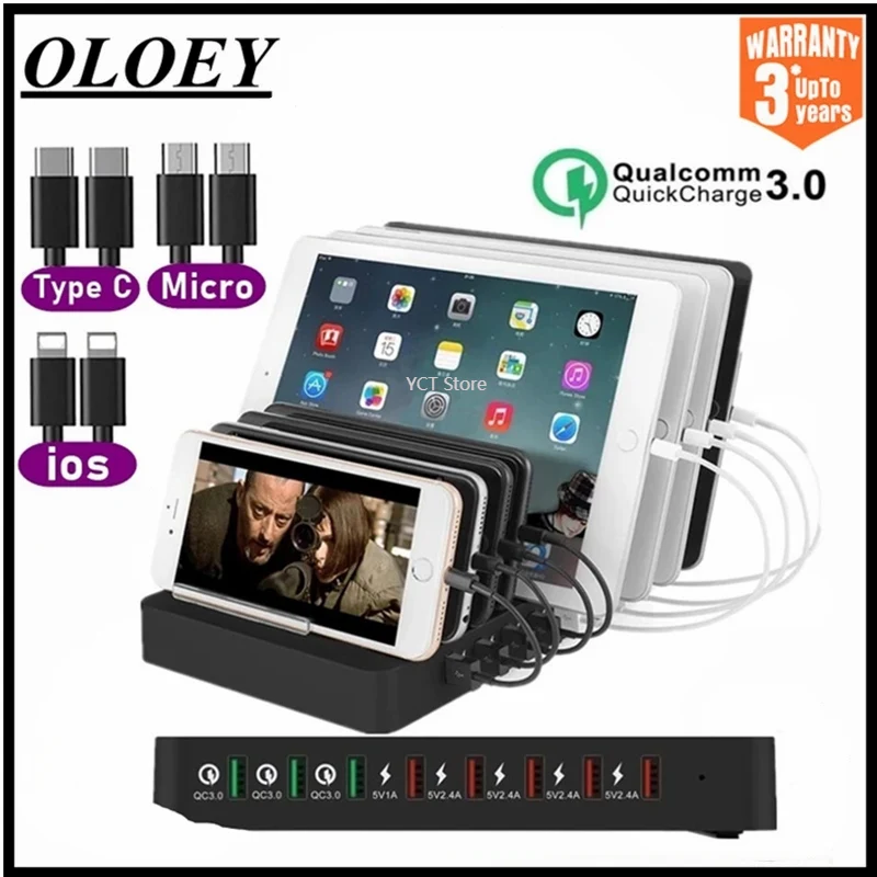 

Зарядное устройство с 8 USB-портами, 110 Вт, для IPhone X 11, быстрая зарядка 3,0, док-станция для Samsung S10