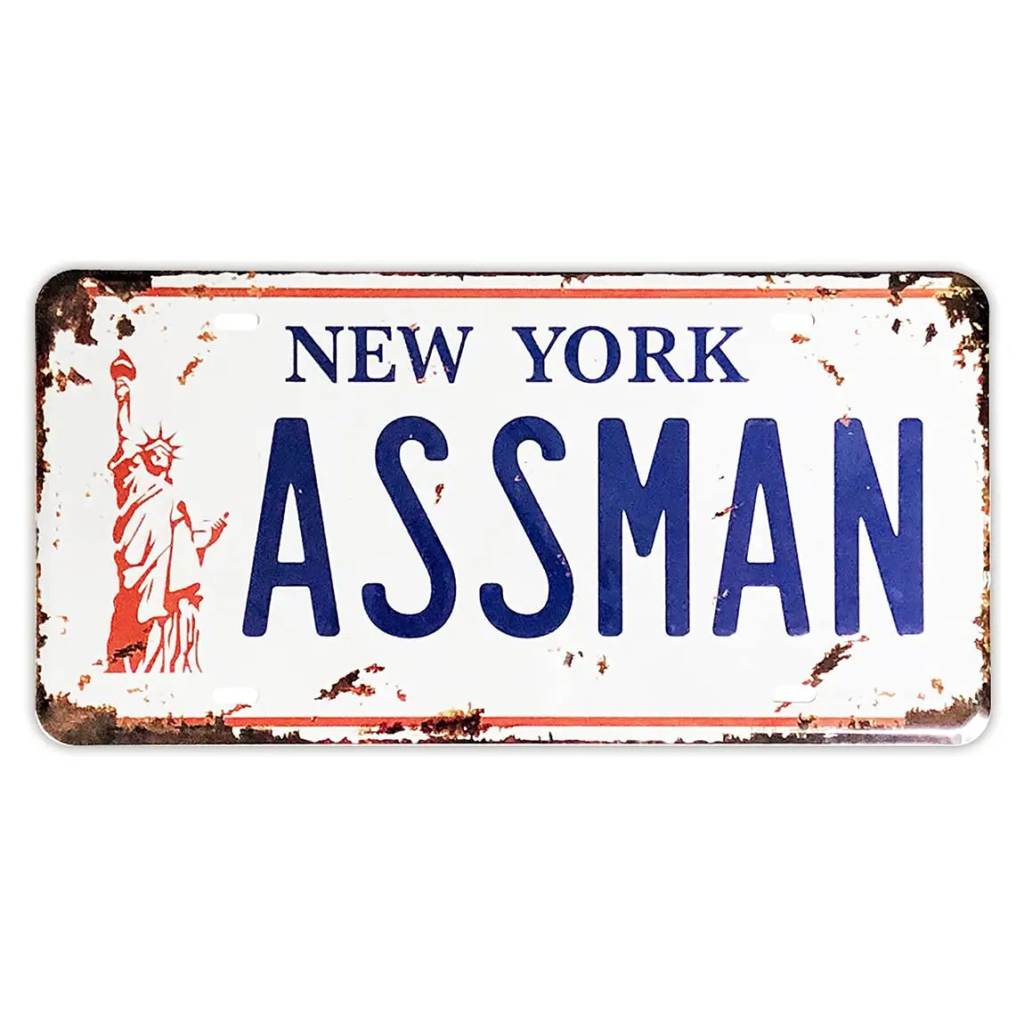 

Embossed Vintage Prop Number Tag, Assman, Vanity License Plate, Seinfeld | Cosmo Kramer, 6x12 Inch