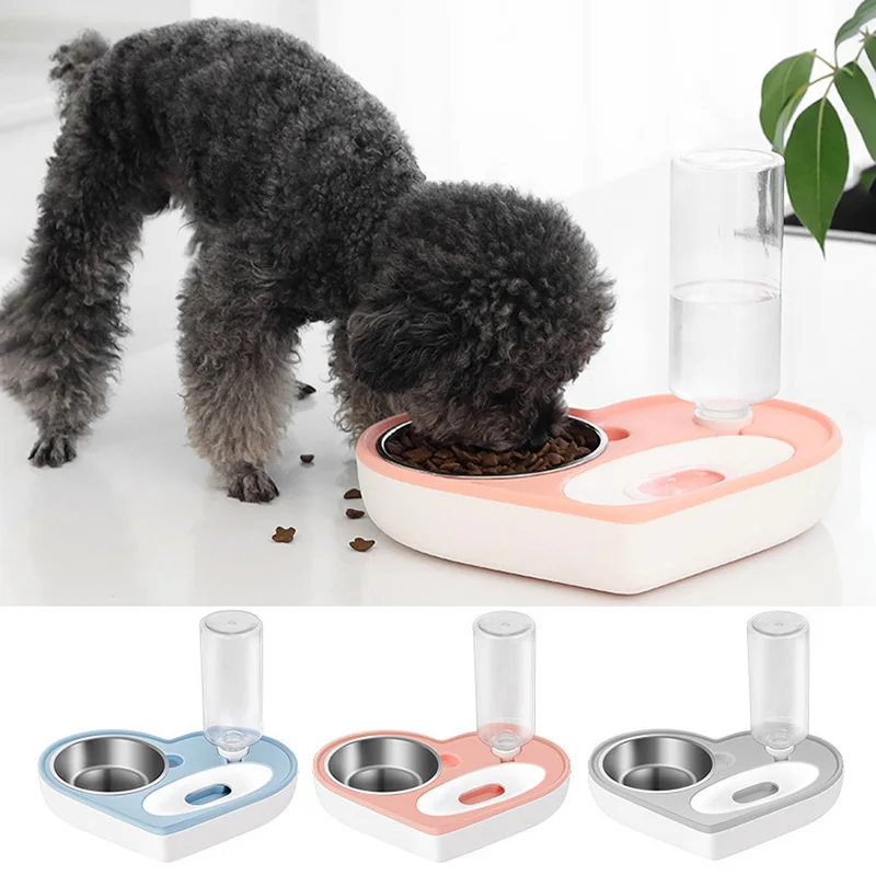 

Pet Cat Bowl Automatic Feeder Dog Cat Food Bowl with Water Fountain Drinking Water Dispenser Removable Stainless Steel Pet Bowl