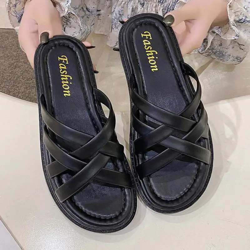 

Сланцы женские на платформе, пляжные шлепанцы, повседневные сандалии, роскошная обувь для дома, черные, лето 2022