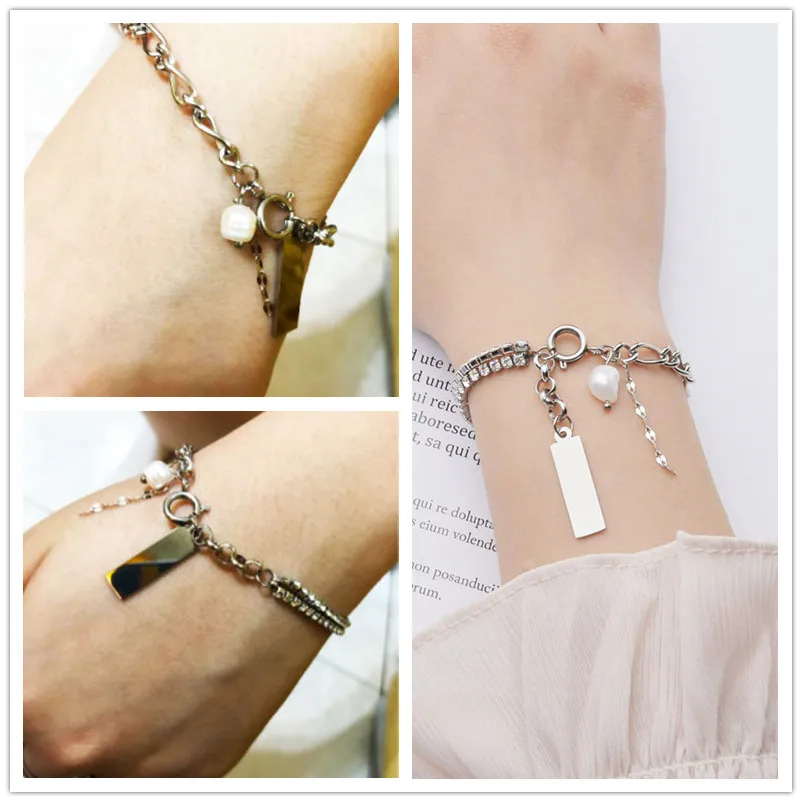 

Custom Personalized Engraved Bracelet Handmade Never Fade Diamond Claw Chain Adjustable Splicing Bangle For Women Jewelry gift