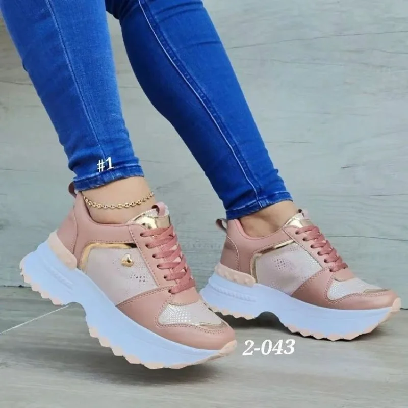 2023 New Rivet Sneakers Fashion Leather Mesh Breathable Wedge Running Shoe Casual Air Cushion Lace Women Vulcanized Shoes Couple