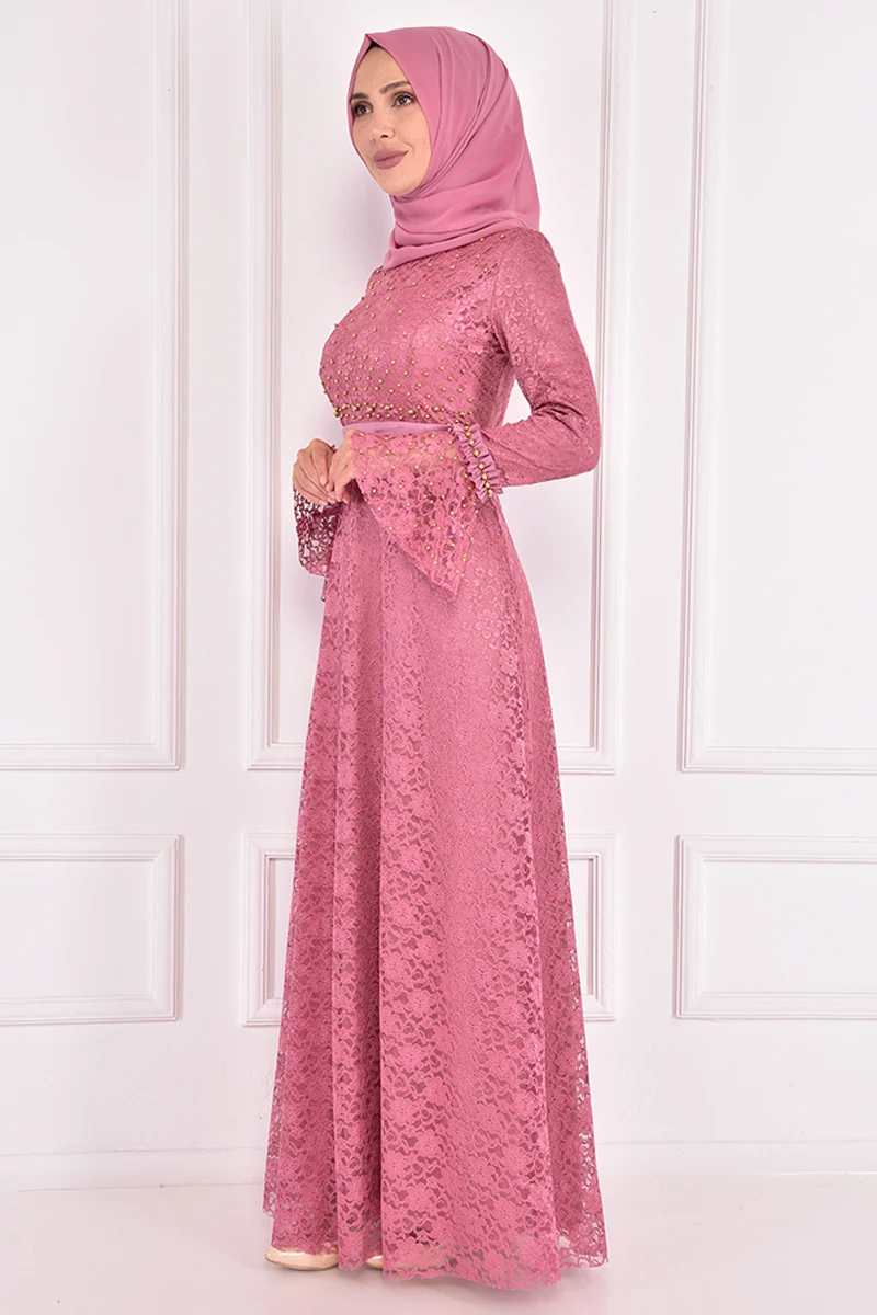 Женское платье с жемчугом, розовое платье, мусульманская женская одежда, женское платье, женское платье, Турция, магазин, мусульманский хидж...