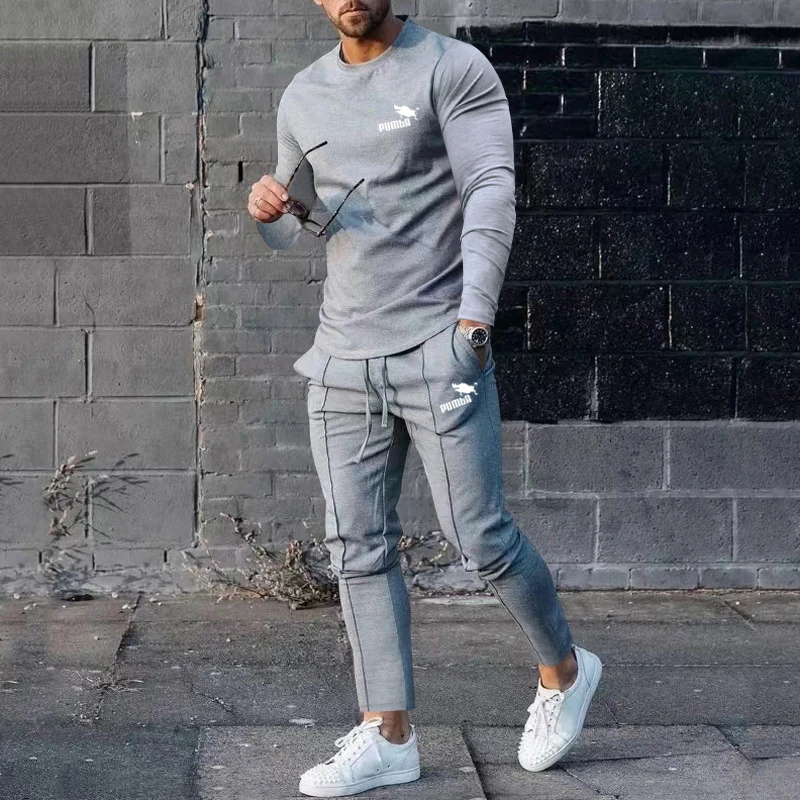 

Spring and Autumn Men's New Spring and Autumn Round Neck Long Sleeve T-shirt Pants Set Men's Leisure Fashion Sports Set