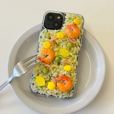 Чехол для телефона в Корейском стиле ins, креативный чехол для iphone 15 14 13 Pro Max 12 11, с рисом, жареным рисом, креветками, кукурузой, мягкий силиконовый чехол из эпоксидной смолы