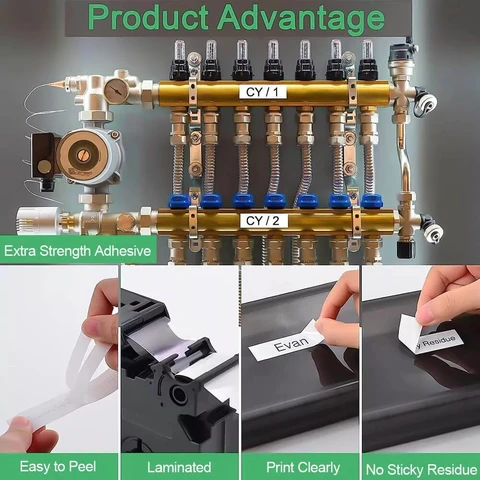 231 241 Лента для этикеток, совместимая с принтером этикеток Brother Лента для этикеток Tze-231, 9/12/18 мм, черный на белом, 231 221, ламинированные ленты