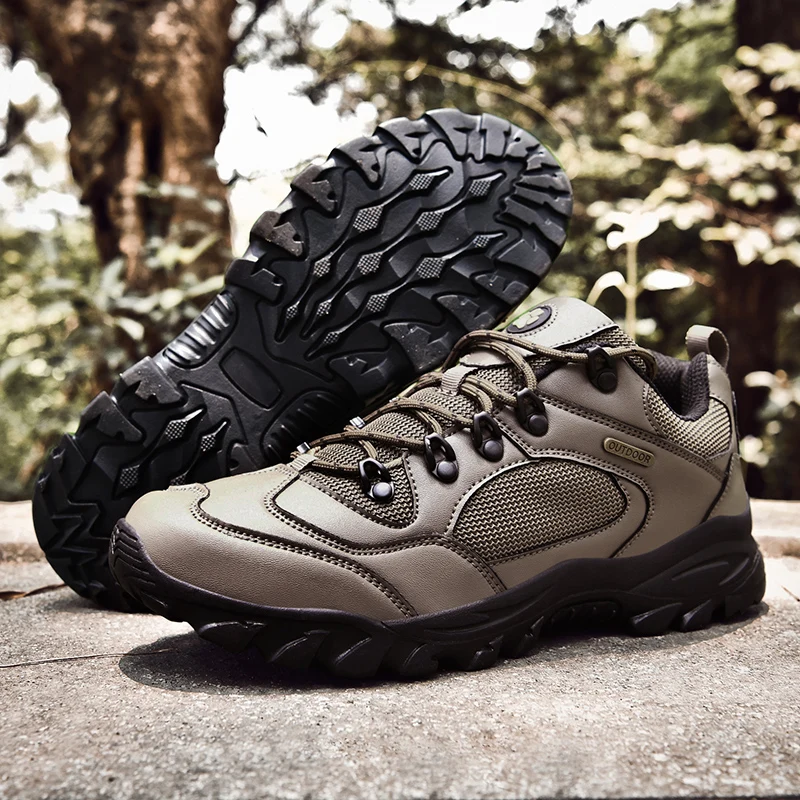 HIKEUP Men Hiking Shoes Male Trekking Mountain Sport Waterproof Climbing Outdoor Men Leather Sneakers Plus Size