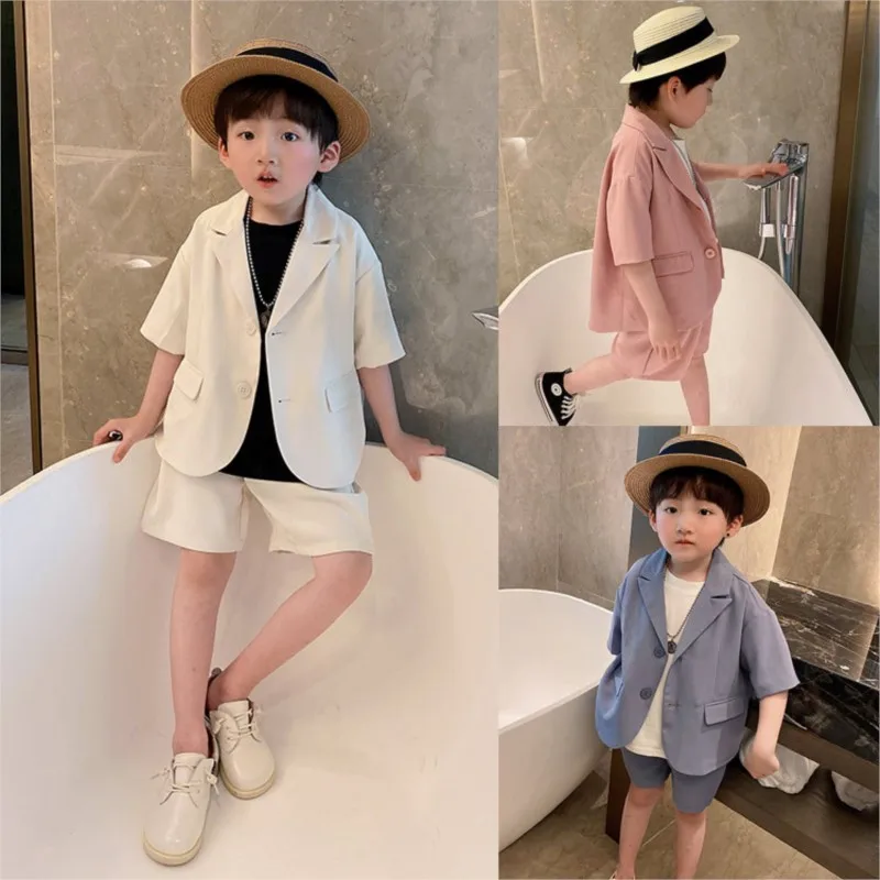 

Children's Clothing Blazer Suit 2022 Summer New Boys Korean Suit Jacket + Shorts 2-piece Suit Performance Dress Costume LC722