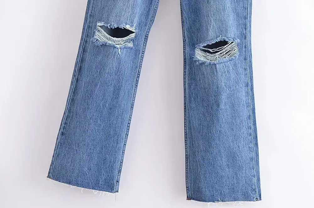 Jenny&Dave Spring New Fashion Holes Ripped Mom Jeans Loose Boyfriend Denim Pants Women