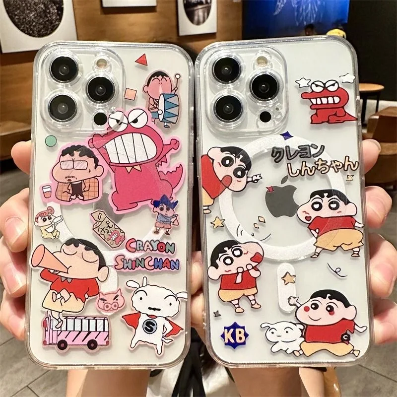 Anime Crayons Shin-chans Magsafe Magnetic Phone Case for iPhone 16 15 14 13 12 11 8 7 Plus Pro Max X XR XSMax Soft Clear Tpu