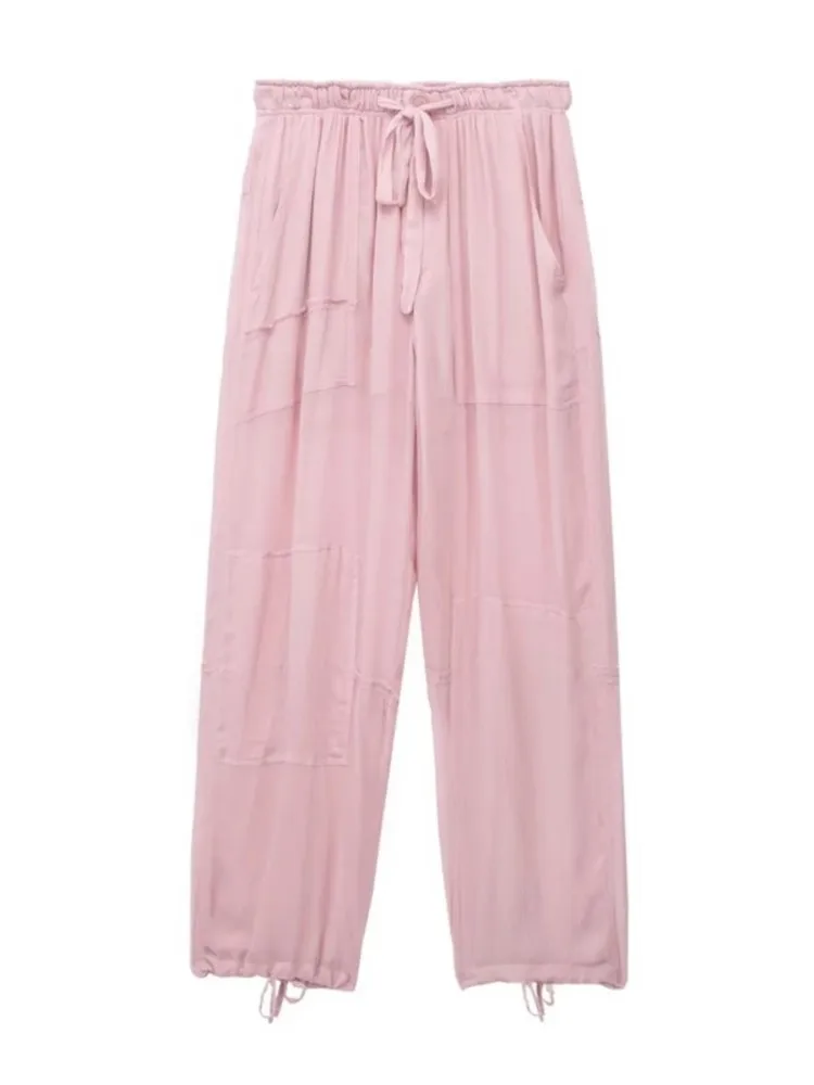 

Женские розовые повседневные мешковатые брюки-карго, модные женские свободные брюки с высокой талией и парашютом, уличная одежда, Женские Новые однотонные брюки 2023