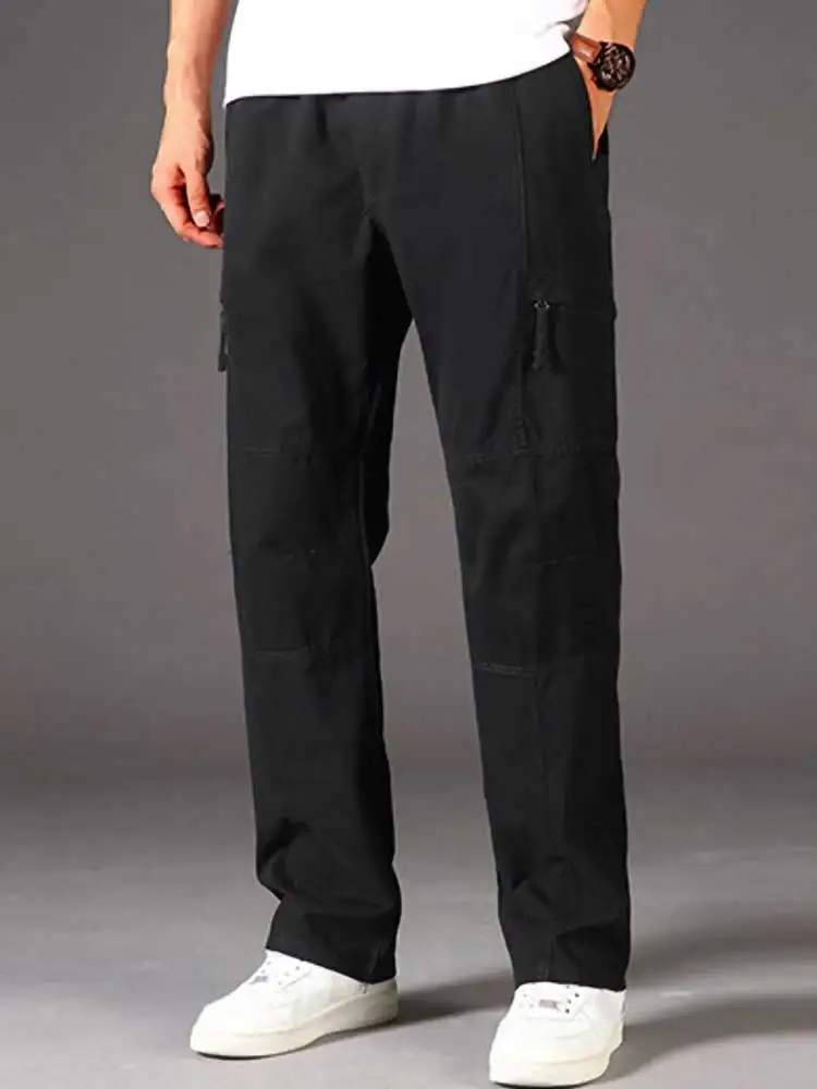 

ZAFUL Cargo Pants for Men Solid Tooling Trousers Elastic Mid-Waist Streetwear Straight Pant Topstitching Techwear Long Sweatpant
