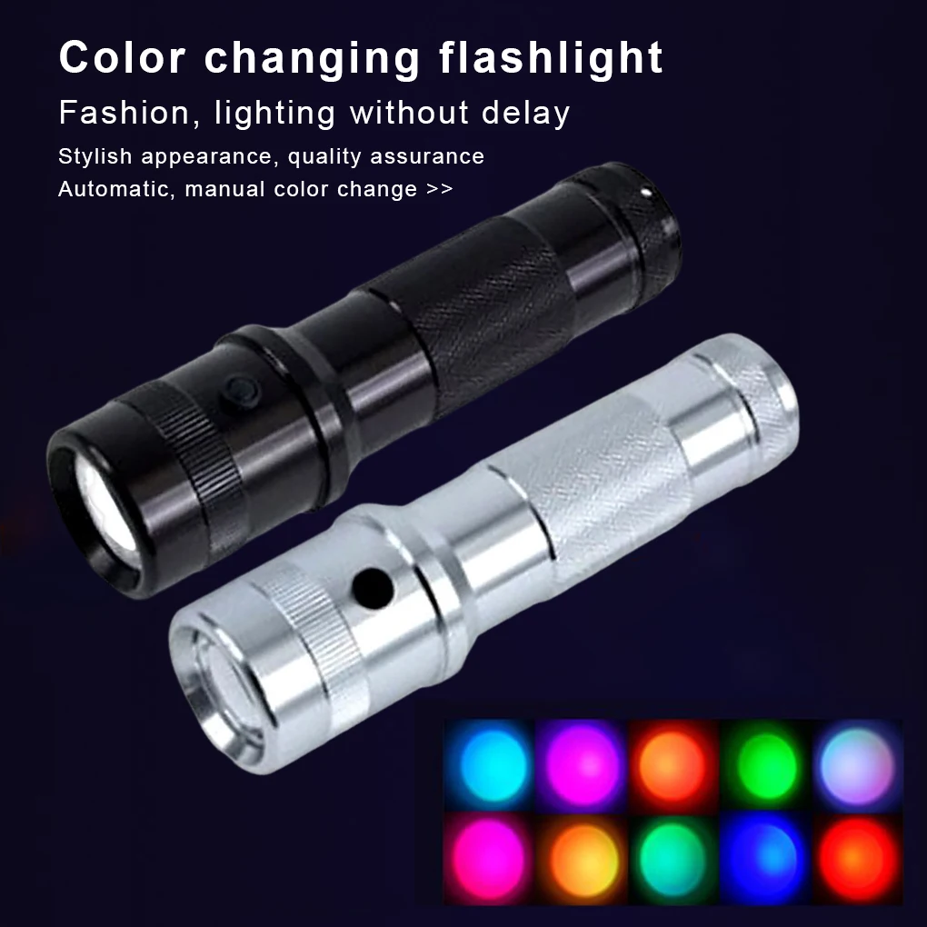 

Flashlight Color Changing Adjustable Torch Outdoor Lantern Camping Hiking Aluminum Alloy Light Handheld Night Lamp Black
