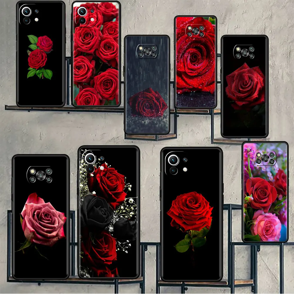 

Bright Red Rose Flowers Case For Xiaomi Mi Poco X3 X4 NFC M3 Mi 11 11T 5G 10 T 9T 12 9 10T Lite Back Soft Phone Cover