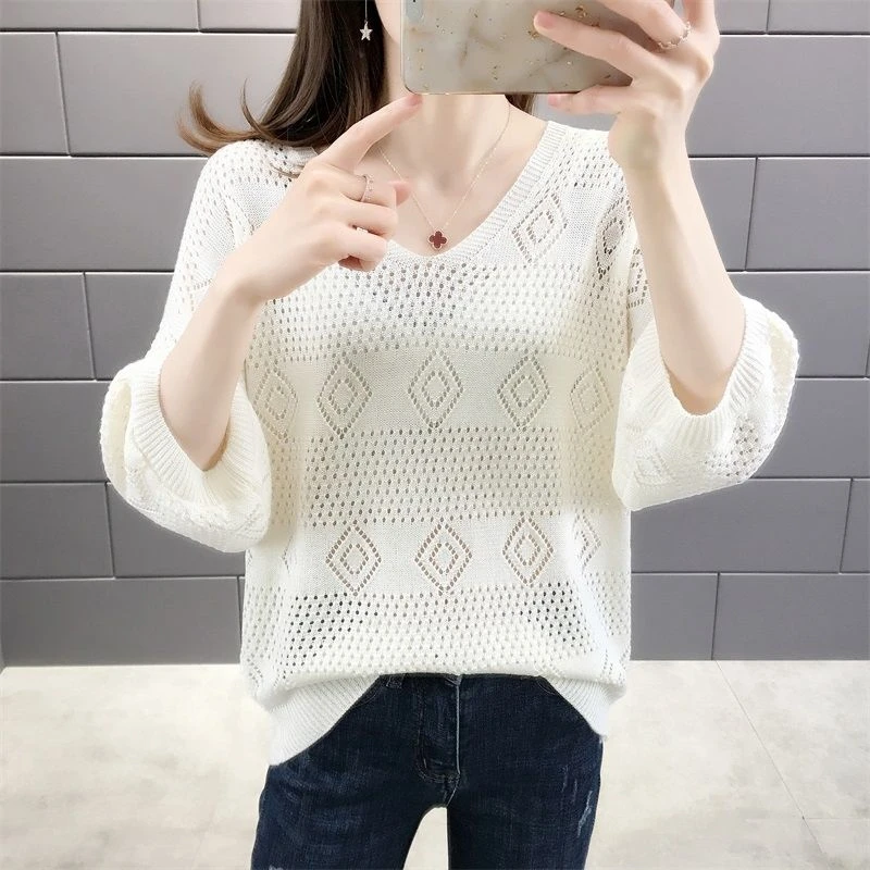 Пуловеры женские с вырезами свободные топы женская модная тонкая летняя