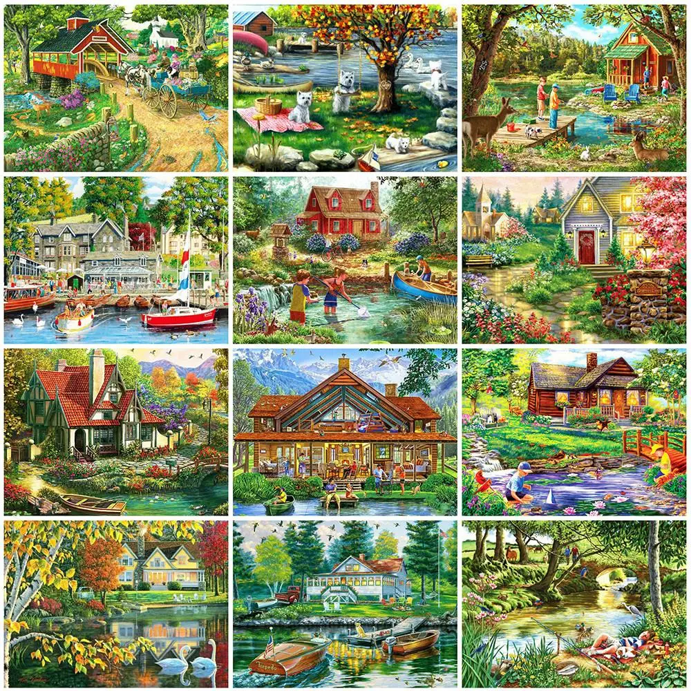 Landscape Series Cross Stitch 14CT metallic aida Ecological Cotton Thread   Embroidery Home Decoration Green house