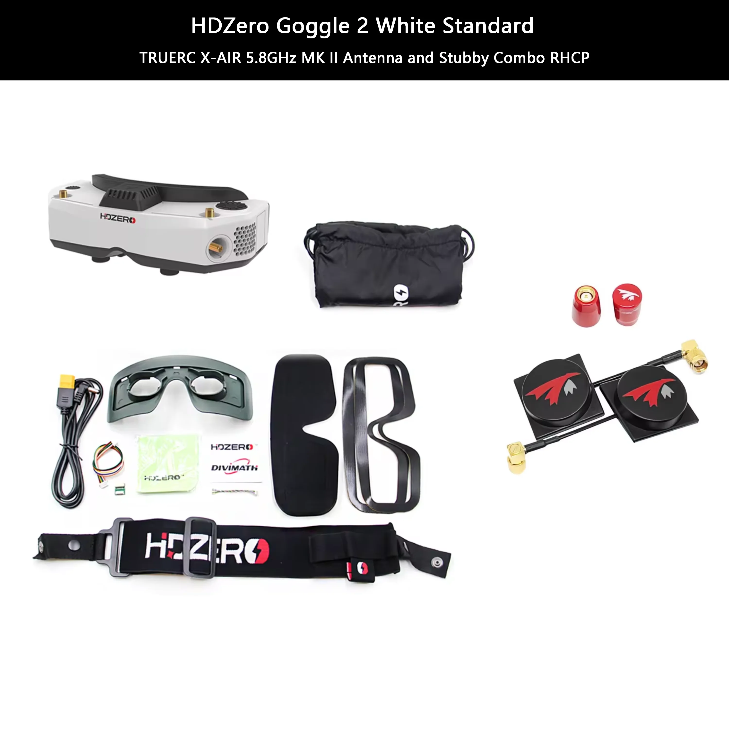 HDZero FPV Goggles2 White + TrueRC X-Air MKII + Stubby antennas