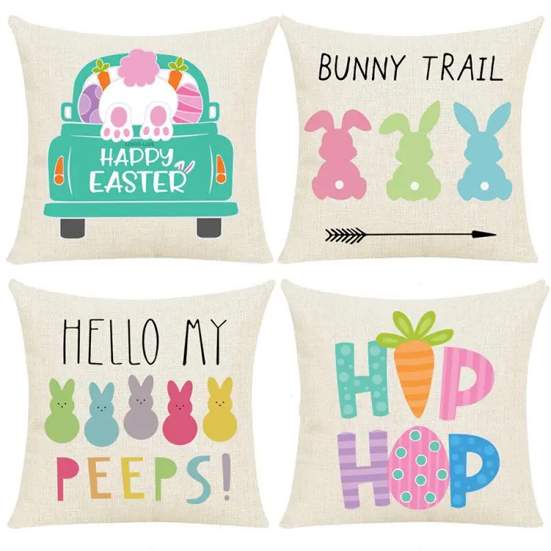 

Easter Rabbit Carrot Pillow Cartoon Cute Linen Printed Amazon Cross-border Home Sofa Breathable Skin-friendly Pillow Case