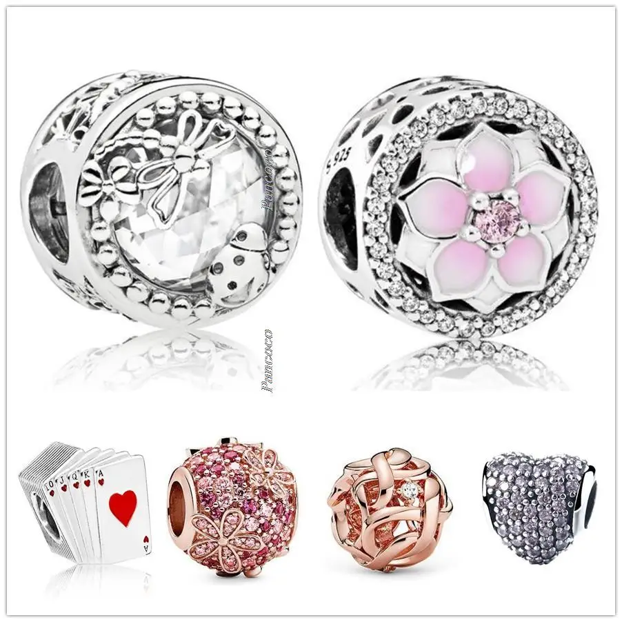 

Authentic 925 Sterling Silver Rose Gold Pink Pave Daisy Flower With Crystal Charm Beads Fit Pandora Bracelet Necklace Jewelry