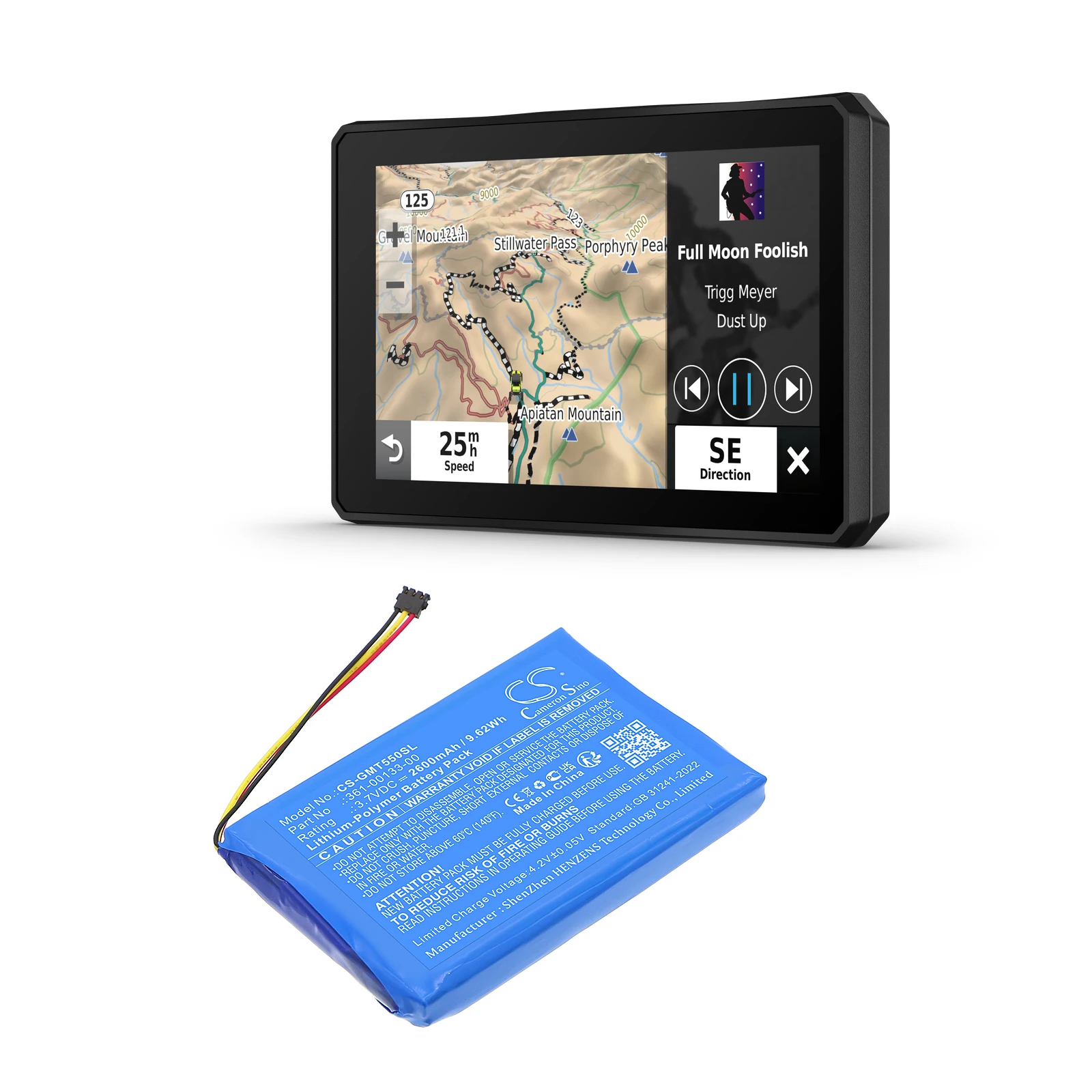 Фото Сменная батарея Cameron Sino для Garmin Tread 5.5, Zumo XT, совместима с артикулом 361-00133-00 №4
