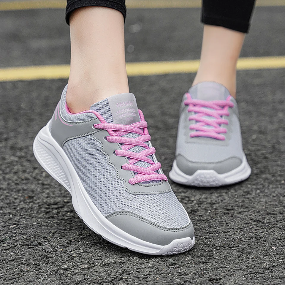Loekeah Fashion Casual Shoes For Women Lace-Up Mesh Running Shoes Breathable Sneakers Lightweight Outdoor Sports Jogging Shoes