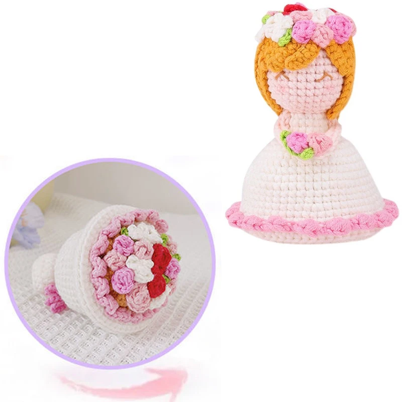 

Hand woven bouquet doll DIY Hand Crocheted bride's hand holding flowers turned into Crocheted wool material bag wedding ins