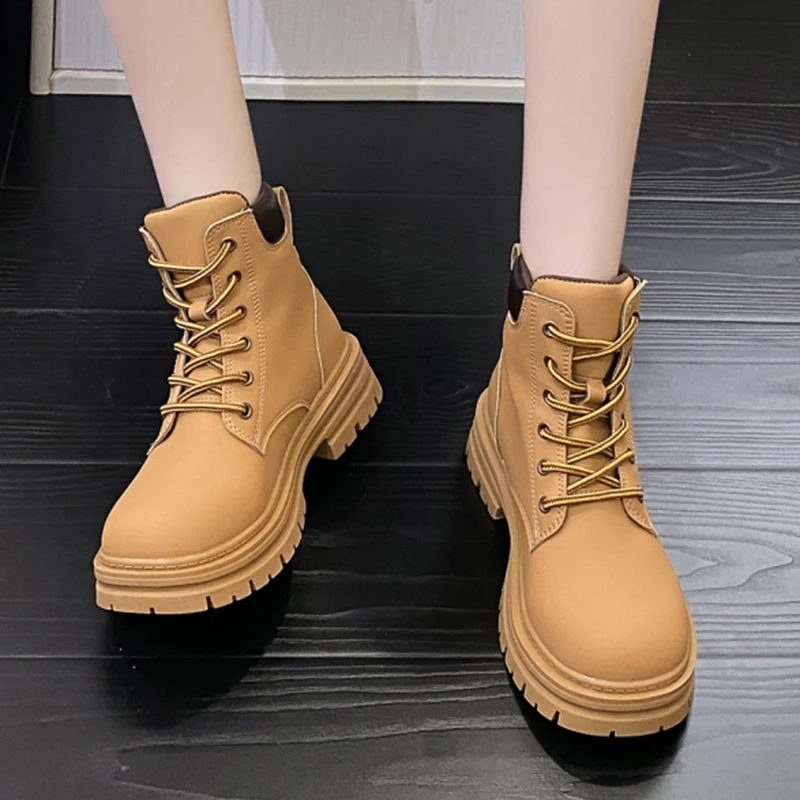 

Rimocy chunky platform women's combat boots 2022 autumn winter PU leather ankle boots woman thick bottom motorcycle botas mujer