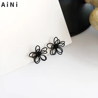 s925 needle fashion jewelry stud earrings hot selling new design metal black flower earrings for women girl gifts wholesale