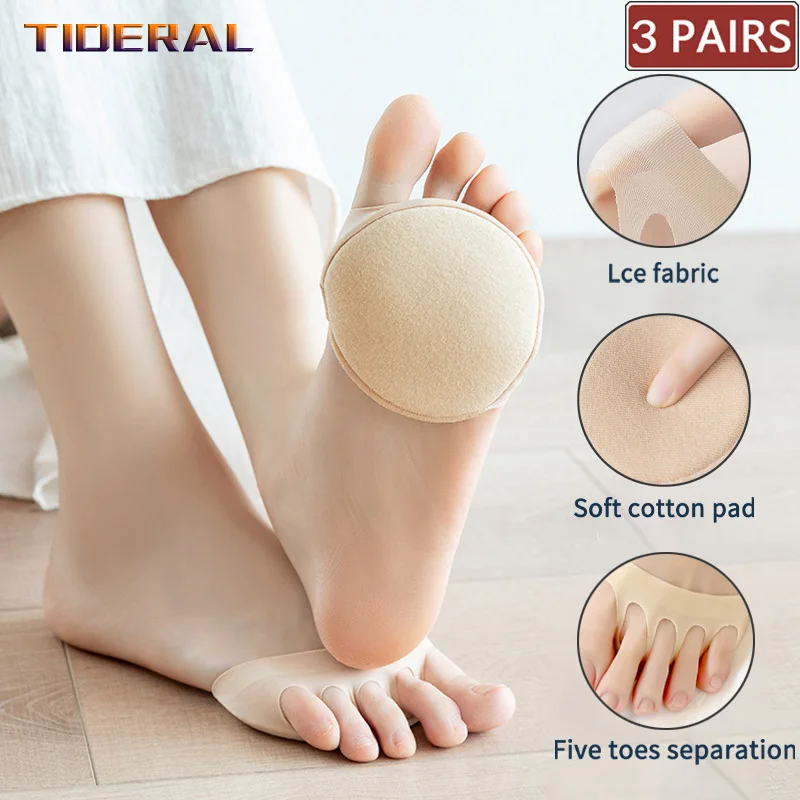 

3 Pairs Five Toes Forefoot Pads Women High Heels Liners Half Insoles Invisible Foot Pain Care Absorbs Shock Socks Toe Pad Insert