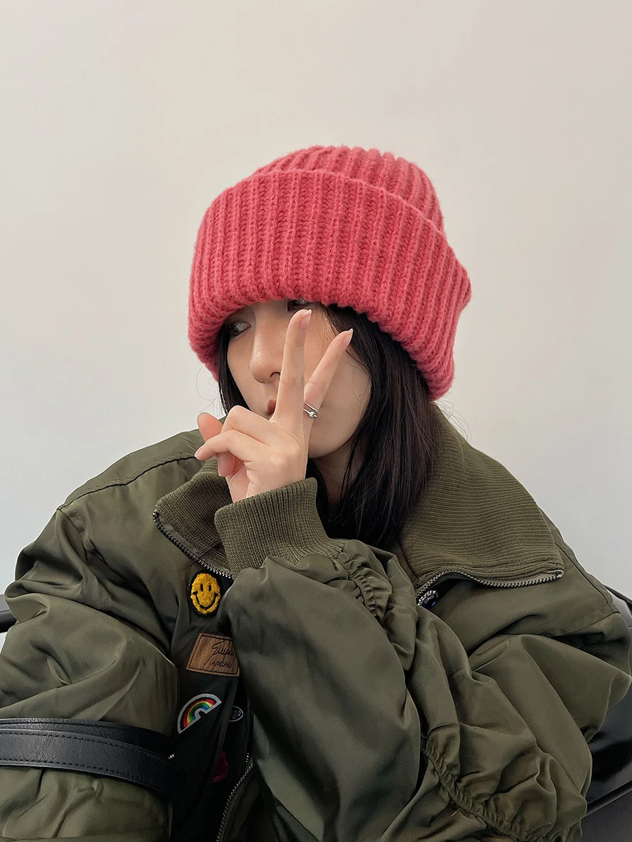 

Детская шерстяная шапка розового цвета, теплая вязаная шапка для защиты ушей на осень и зиму