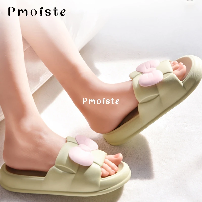 Butterfly-knot Women Slippers Summer Lovely Home Slippers for Female Bathroom Non-slip Shoes Thick soled EVA Slippers