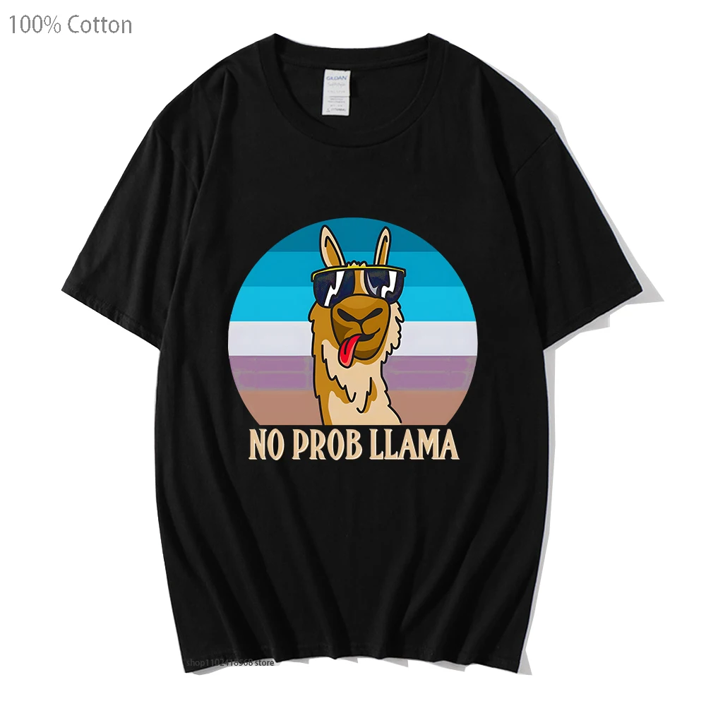 

Women Shirt No Problem Llama Print T-Shirts Girls Kawaii/Cute Animal Print Tops Cartoon Manga Tshirt 100% Cotton Summer Tees Y2k