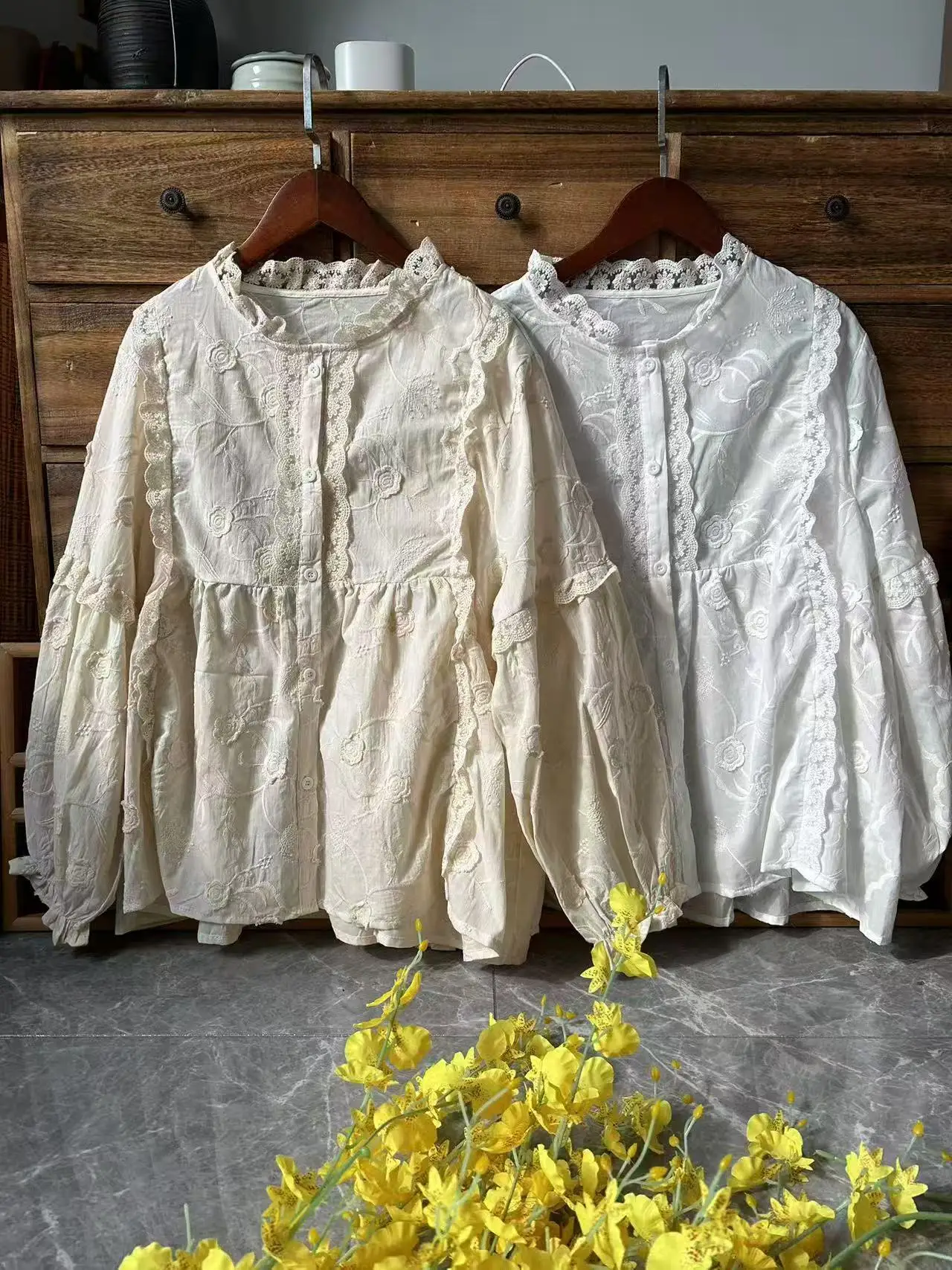 Рубашка Mori Girl белая бежевая хлопок свободный размер