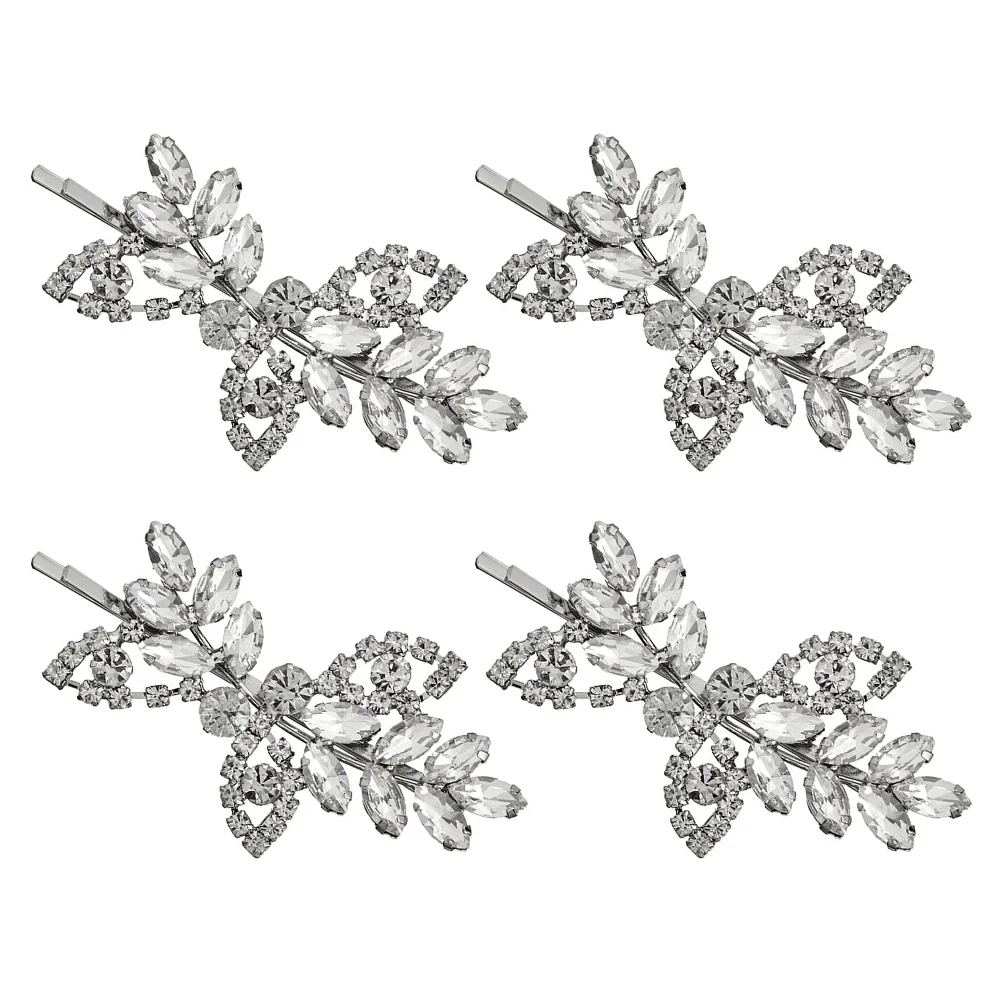 

4pcs Rhinestones Leaves Hair Clip Delicate Chic Side Hairpin Girl Hair Accessories Hair Barrette Headdress Hair Clip