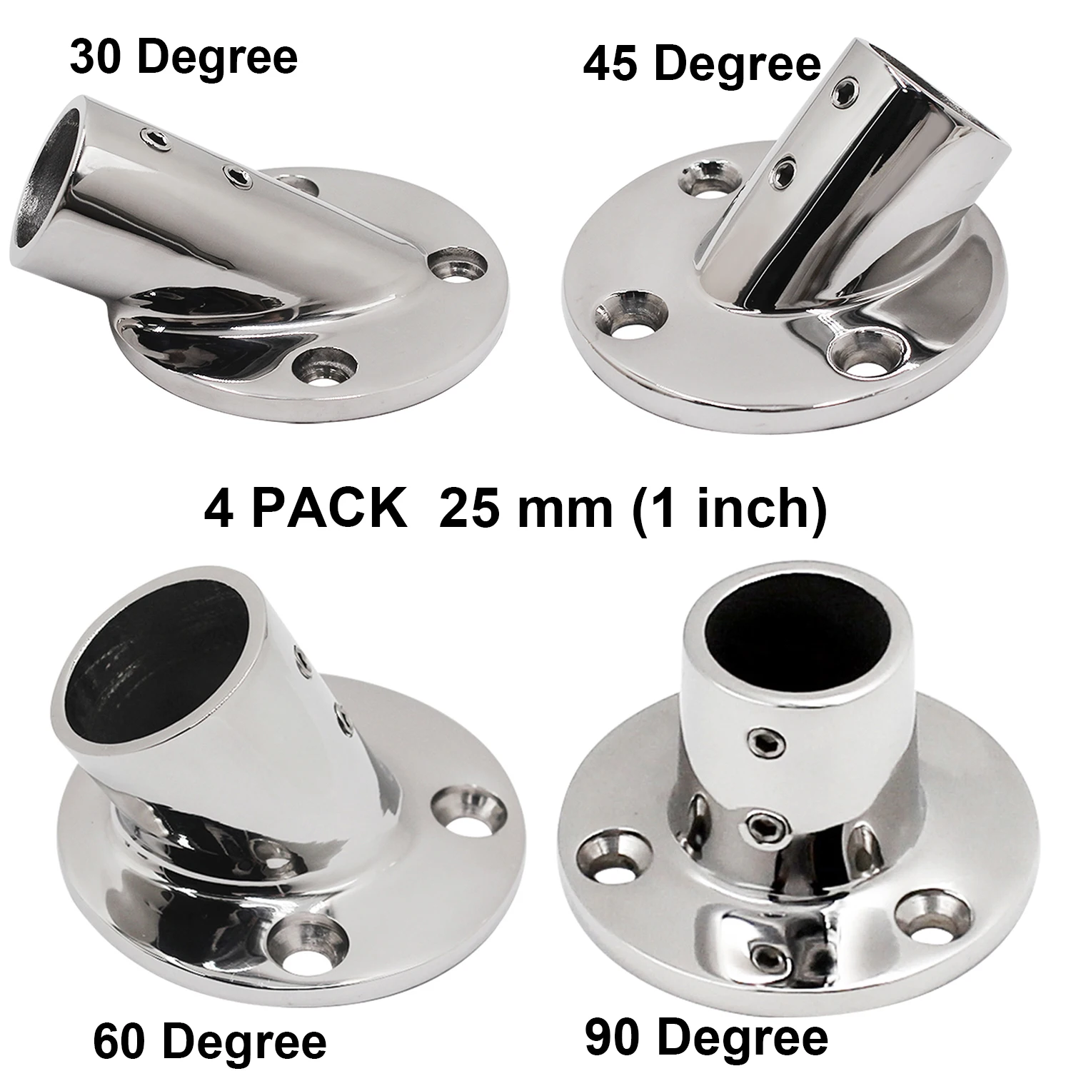 4 PCS 1 inch（25.4MM）90 Degree Boat Handrail Round Base 316 Stainless Steel Marine Hardware Boat Hand Railing Fitting 1'' Tube